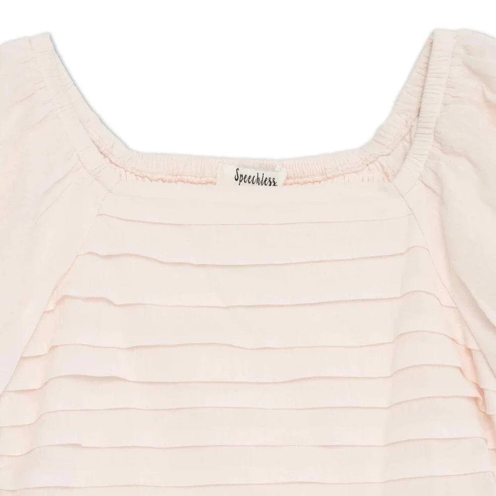 Speechless Girls Puff Sleeve Pleated Top Skater Mini Skirt Set Blush X-Large- N